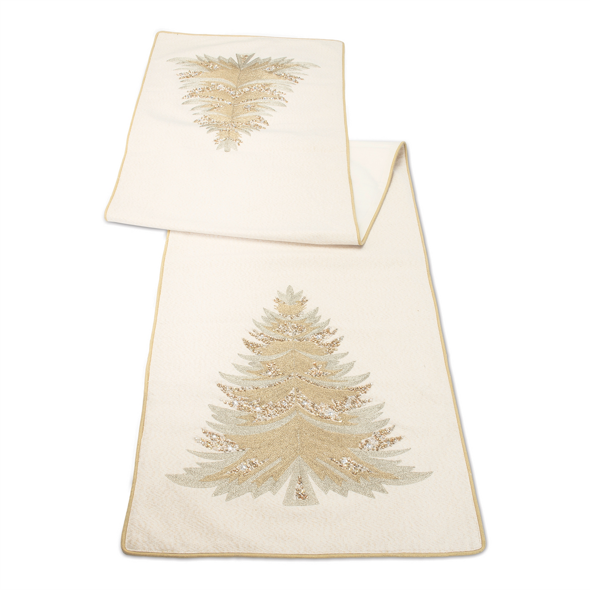 Bead Embroidered Pine Tree Table Runner 72"L -Ship Only