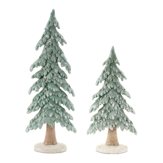 Glittered Winter Pine Tree (Set of 2) -Ship Only