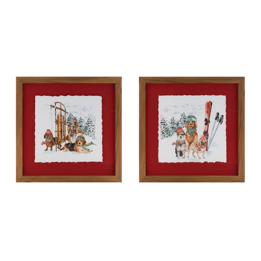 Sled and Ski Dogs Print (Set of 2) 12”SQ Plastic/Canvas/Glass -Ship Only