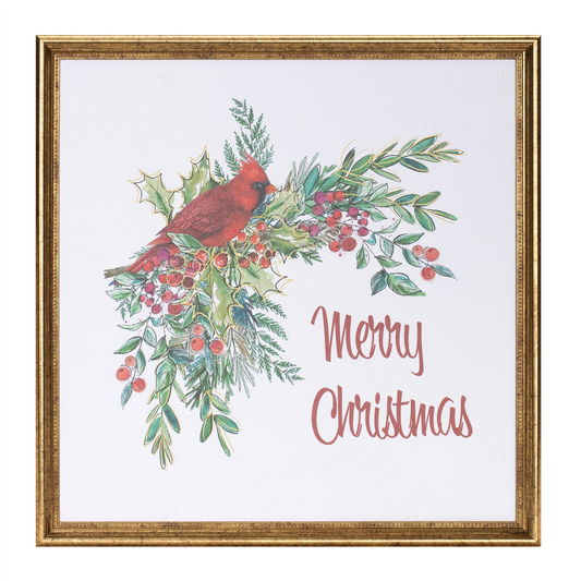 Framed Merry Christmas Cardinal Print 16"SQ -Ship Only