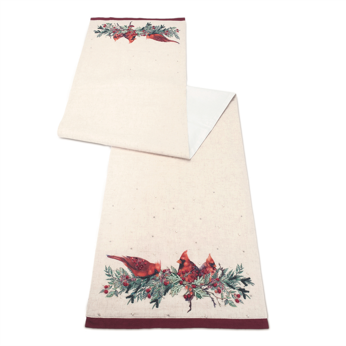 Beaded Cardinal Bird Table Runner 72"L -Ship Only