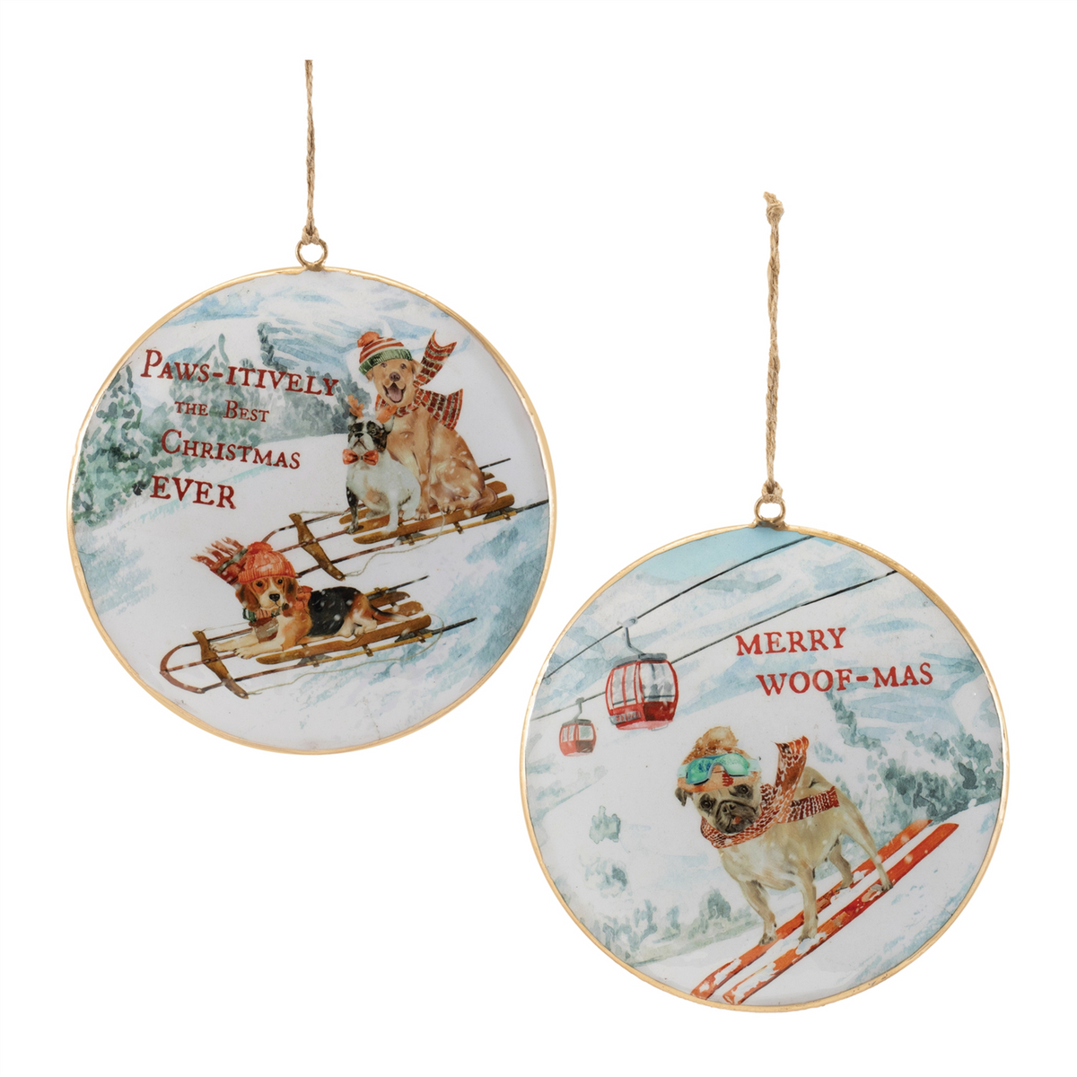 Sled and Ski Dogs Disc Ornament (Set of 6)