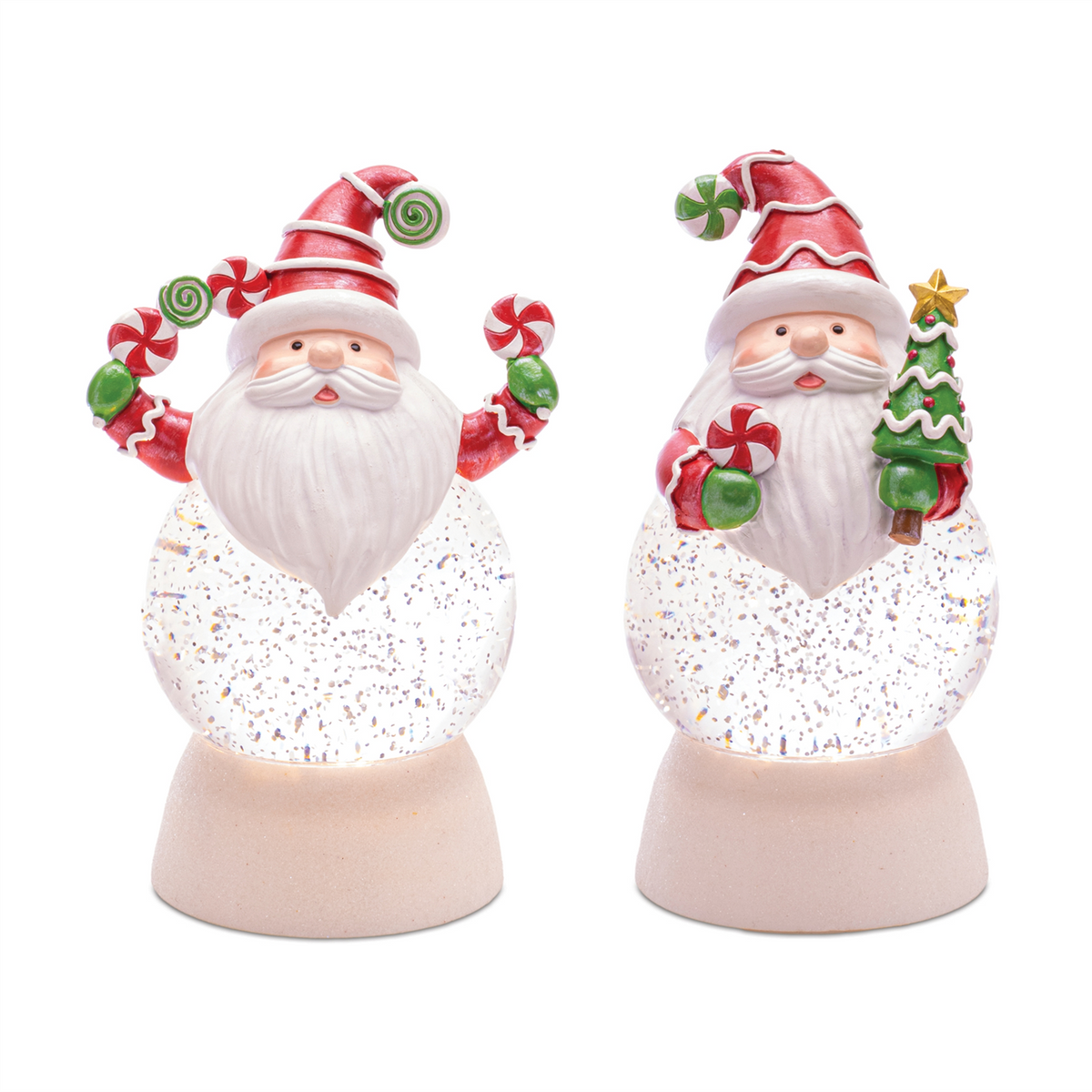 LED Peppermint Santa Snow Globe (Set of 2) -Ship Only