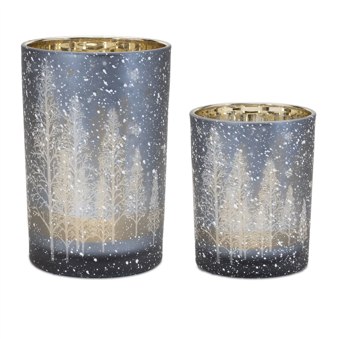 Navy Pine Tree Glass Candle Holder (Set of 2) -Ship Only