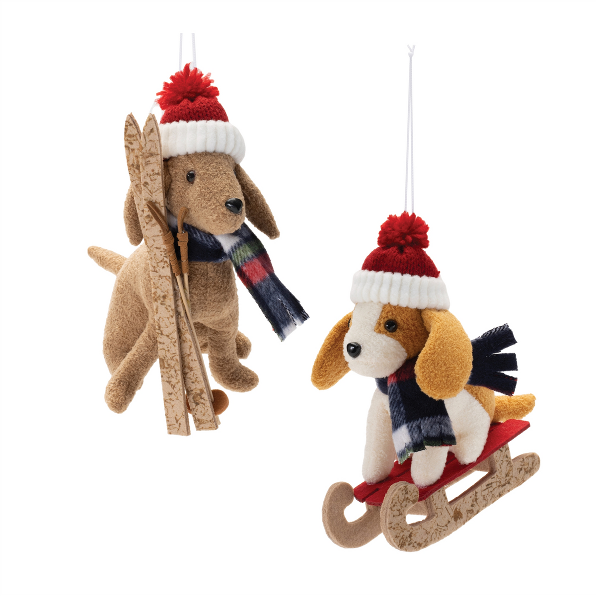 Plush Ski and Sled Dog Ornament (Set of 6) -Ship Only