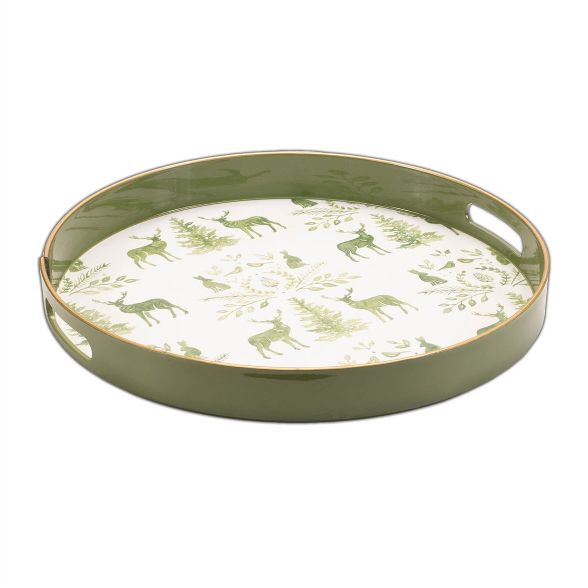 Round Deer and Pine Tree Print Tray 13.5"H -Ship Only