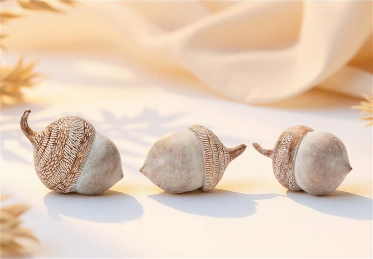 White Washed Etched Acorn (Set of 6) -Ship Only