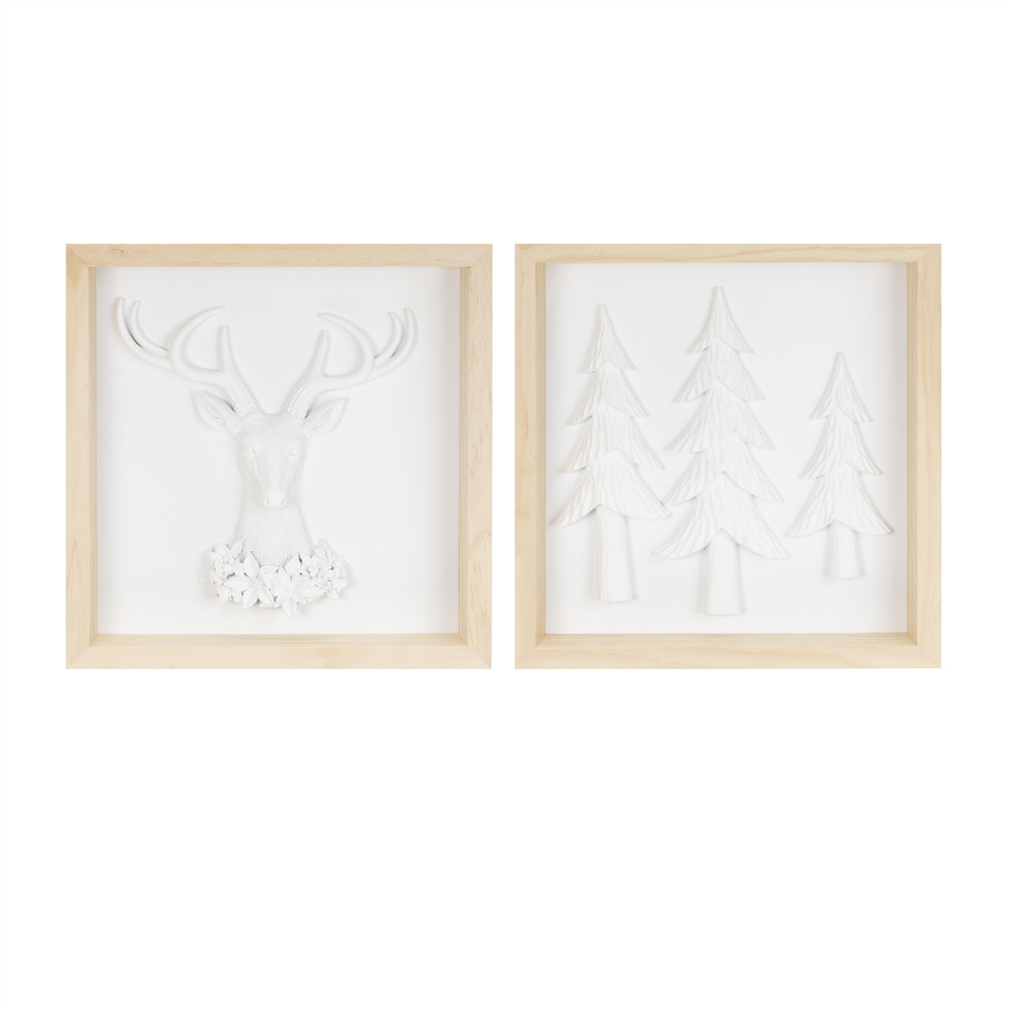 Framed Holiday Deer and Tree Artwork (Set of 2)