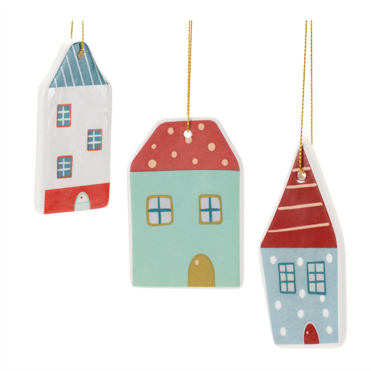 Ceramic Winter House Ornament (Set of 12) -Ship Only