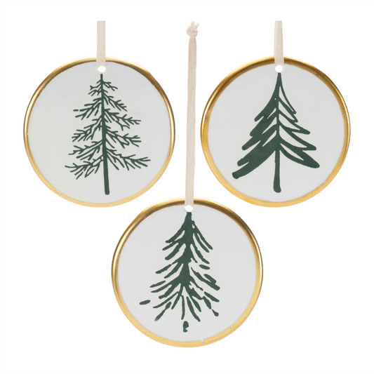 Ceramic Pine Tree Disc Ornament (Set of 12) -Ship Only