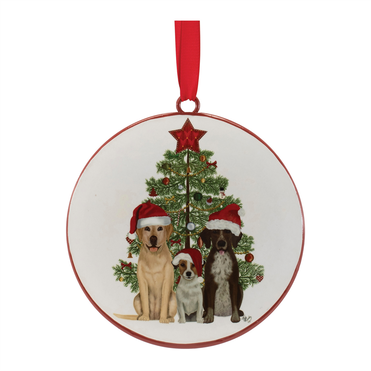 Dog with Tree Disc Ornament (Set of 12) 6”H Iron -Ship Only