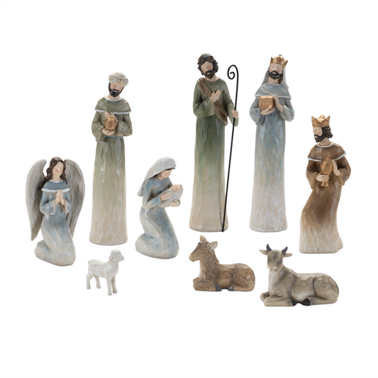 Modern Holiday Nativity Figurines (Set of 9) -Ship Only