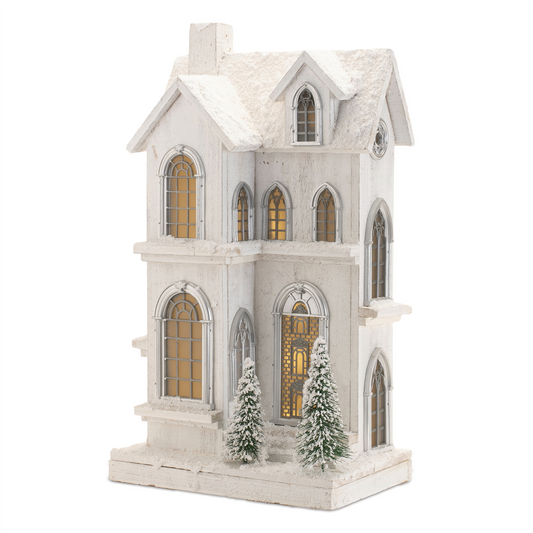 LED Flocked Wooden House 21.5"H -Ship Only