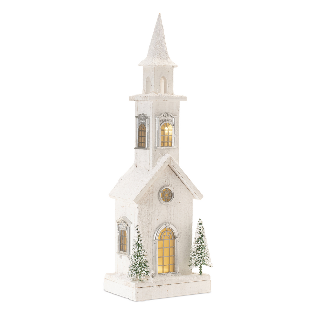 LED Flocked Wooden Church 24"H -Ship Only