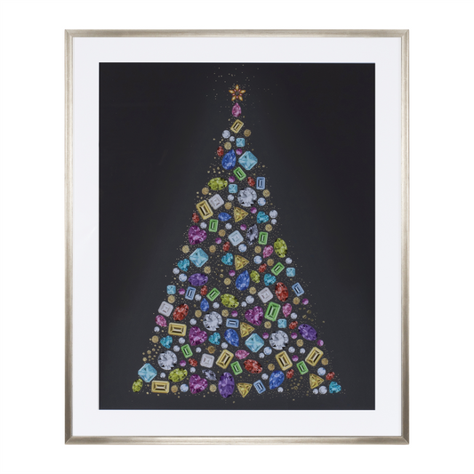 Holiday Jewel Tree Print Under Glass 23.5"H -Ship Only