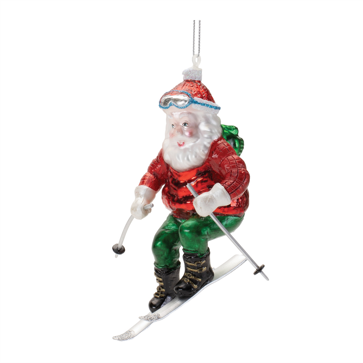 Santa on Skis Ornament (Set of 6) 4.5”H Glass