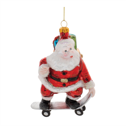Glass Skateboarding Santa Oranment (Set of 6)