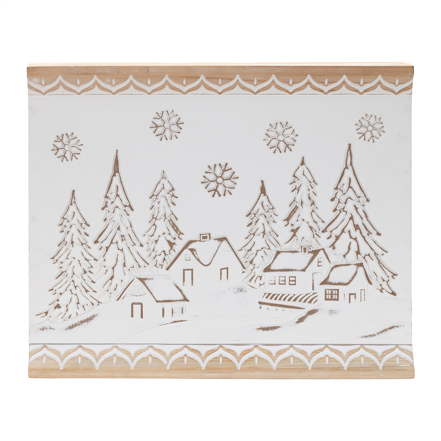 Carved Wood Winter Village Wall Art 19"L