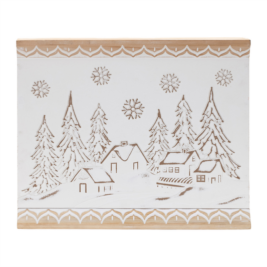 Carved Wood Winter Village Wall Art 19"L -Ship Only
