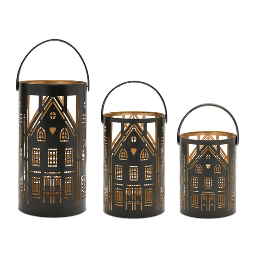 Punched Metal House Lantern (Set of 3) -Ship Only