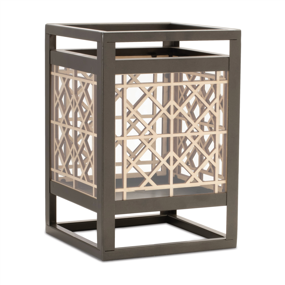 Cut Out Wood Candle Holder with Iron Frame 9.75"H