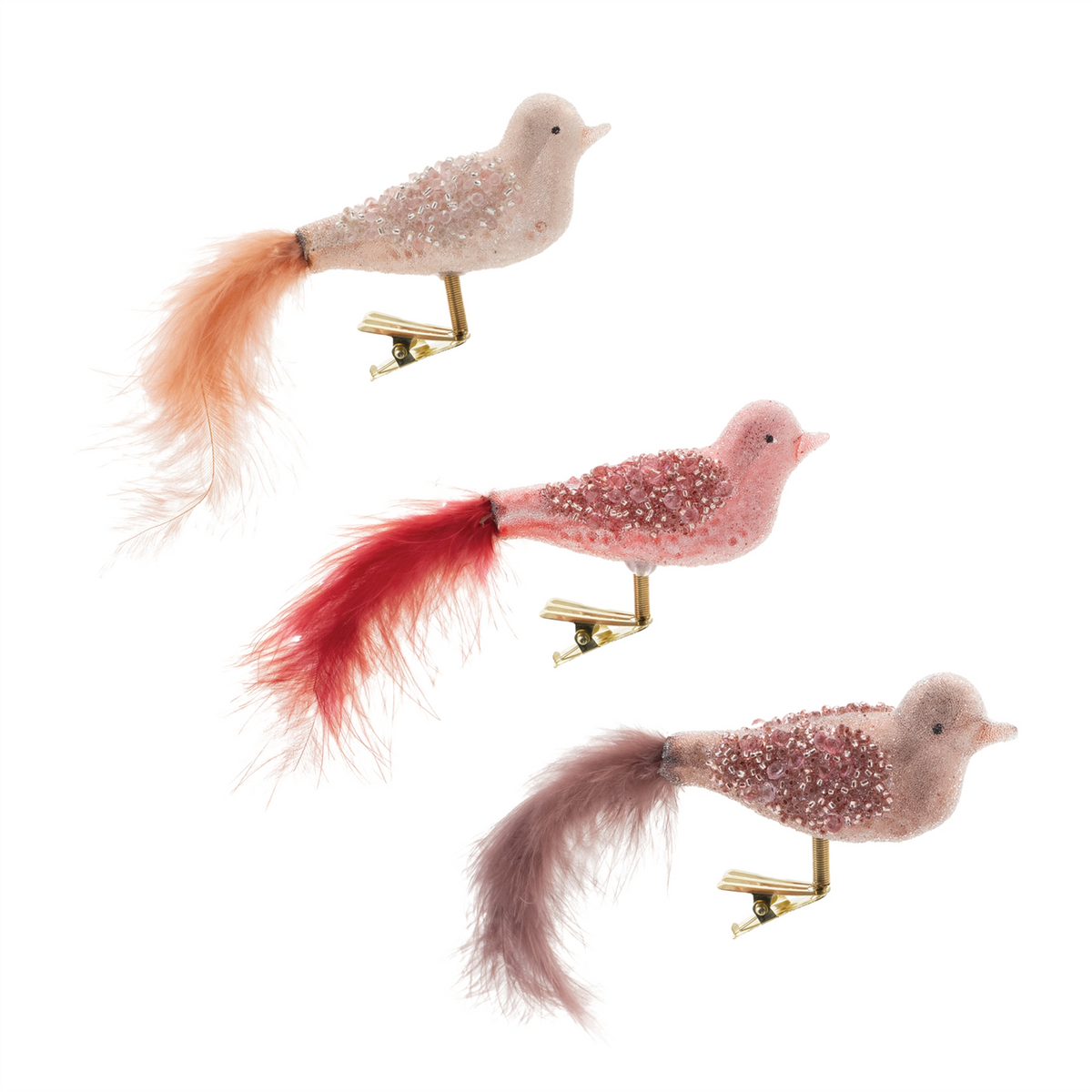 Bird Ornament (Set of 12) 6"L x 2"H Glass -Ship Only