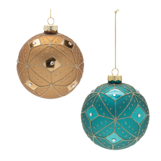 Geometric Glittered Glass Ball Ornament (Set of 6) -Ship Only
