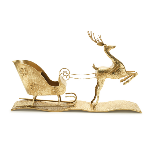 Hammered Metal Deer with Sleigh 25.5"L -Ship Only