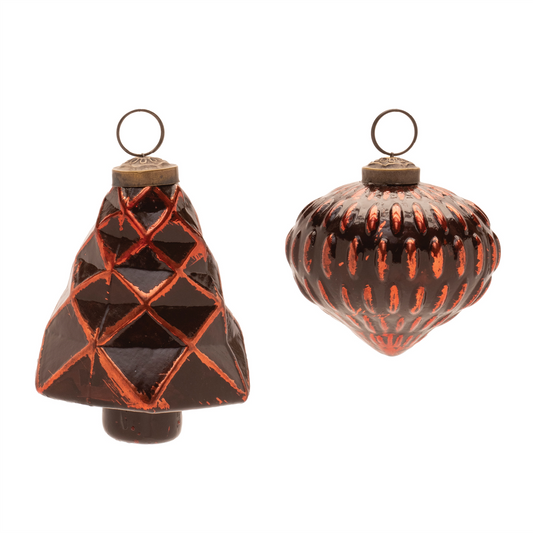 Textured Glass Tree and Onion Ornament (Set of 6) -Ship Only