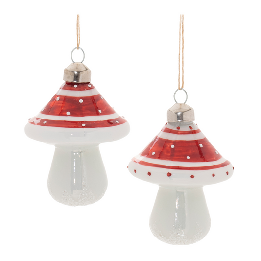 Glittered Glass Mushroom Ornament (Set of 6) -Ship Only
