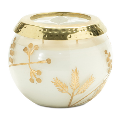Frosted Juniper Scented Soy Candle with Pressed Leaf Lid 5"D