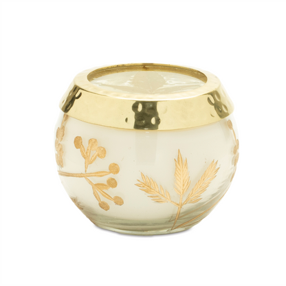 Frosted Juniper Scented Soy Candle with Pressed Leaf Lid (Set of 3)