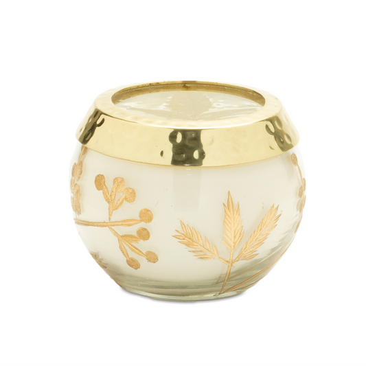 Frosted Juniper Scented Soy Candle with Pressed Leaf Lid (Set of 3) -Ship Only