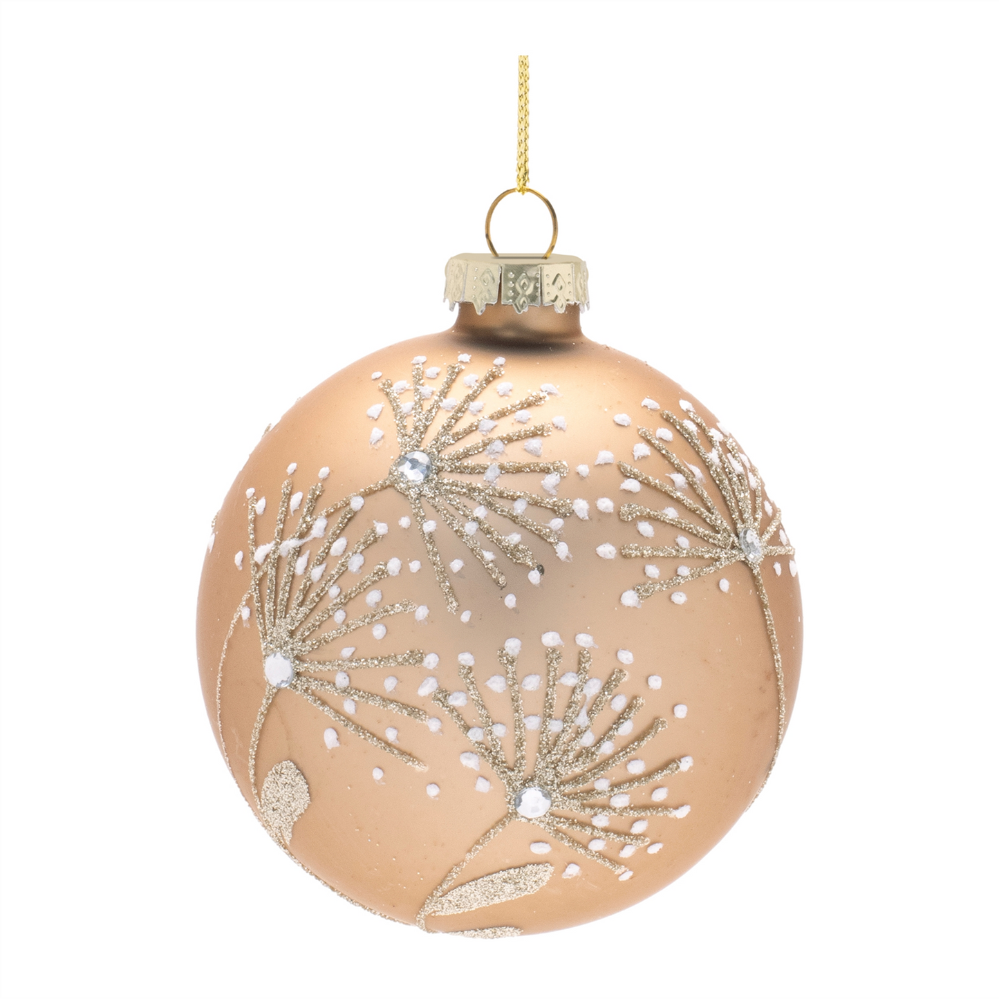 Champagne Floral Glass Ball Ornaments – Set of 12