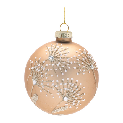 Champagne Floral Glass Ball Ornaments – Set of 12