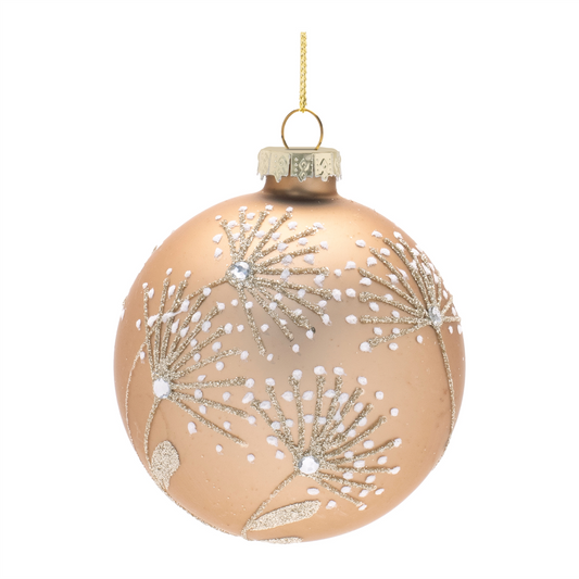 Champagne Floral Glass Ball Ornaments – Set of 12