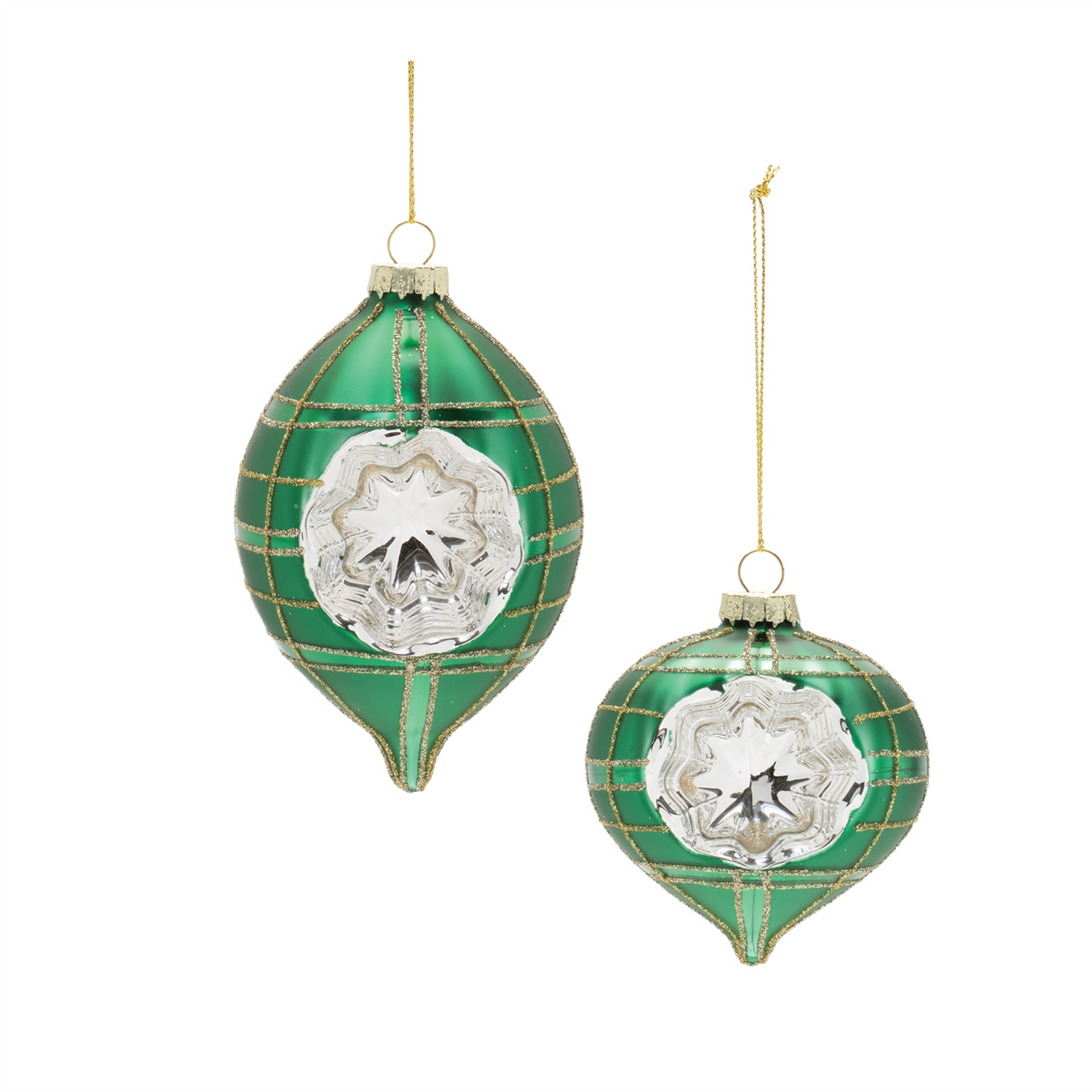 Vintage-Inspired Green Reflector Glass Ornaments – Set of 12