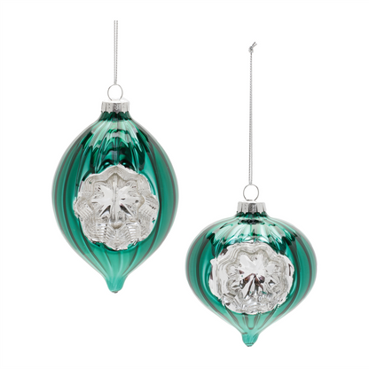 Green Glass Reflector Ornaments – Set of 12