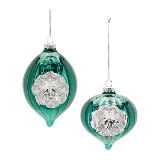 Green Glass Reflector Ornaments – Set of 12