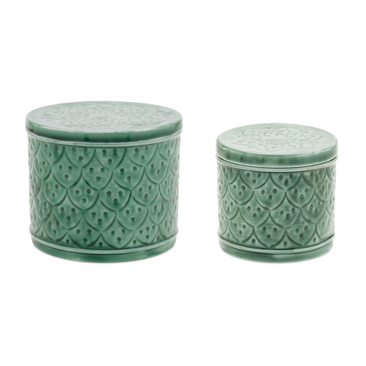 Sage Green Metal Container with Lid (Set of 2) -Ship Only