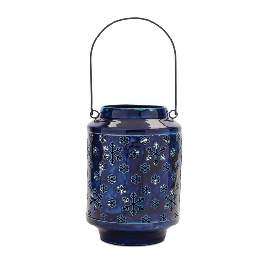 Snowflake Punched Metal Candle Lantern 9.5"H -Ship Only