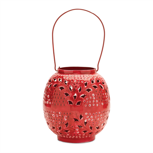 Punched Metal Candle Lantern 8"H -Ship Only
