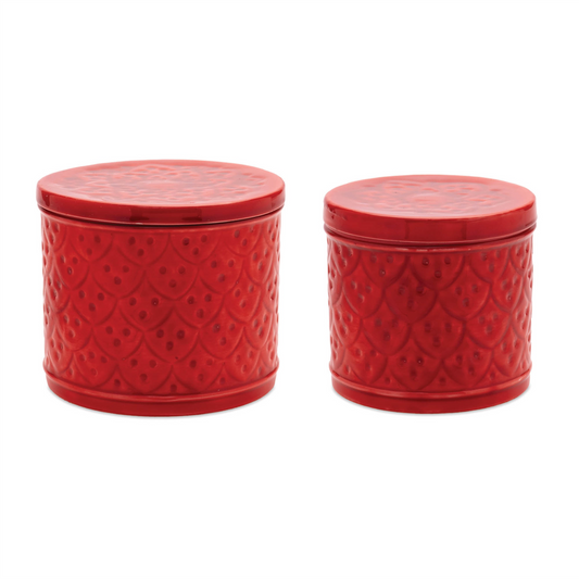 Red Metal Container with Lid (Set of 2) -Ship Only