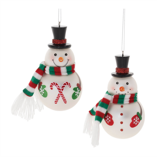 Snowman Ornament (Set of 6) 4.5”H Glass/Fabric -Ship Only
