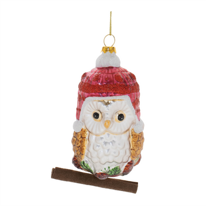 Glittered Glass Owl Ornament (Set of 12)