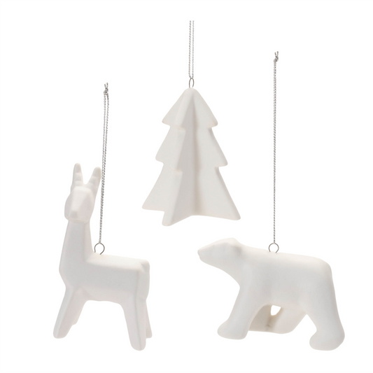 Deer/Bear/Tree Ornament (Set of 6) 2"H, 3.25"H, 3.5"H Ceramic -Ship Only