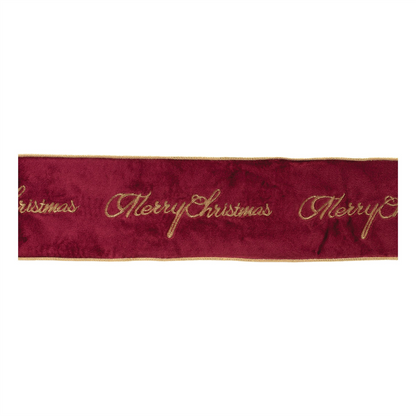 Embroidered Merry Christmas Wired Ribbon 4" x 5 Yds.