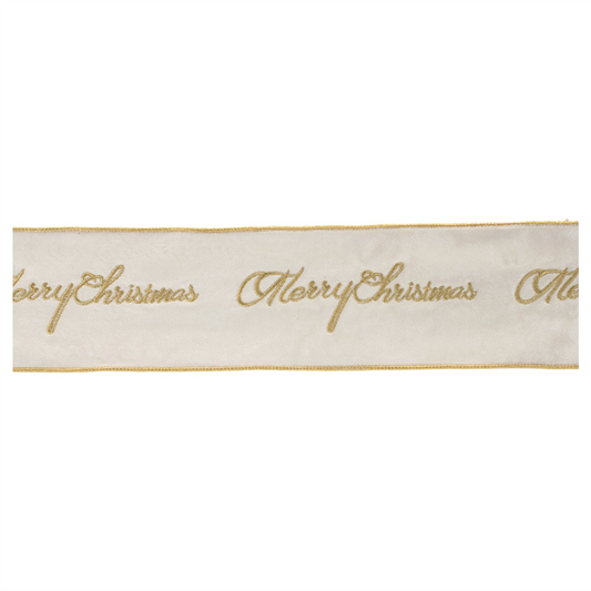 Embroidered Merry Christmas Wired Ribbon 4" x 5 Yds. -Ship Only
