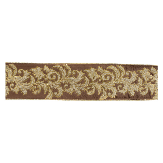 Embroidered Damask Wired Ribbon 4" x 5 Yds. -Ship Only