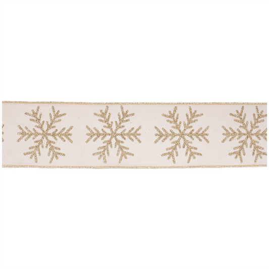 Glittered Snowflake Wired Ribbon 4" x 5 Yds. -Ship Only